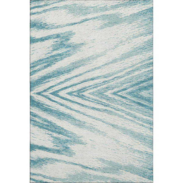 HomeRoots 5' X 8' Teal And Ivory Abstract Area Rug - Washable, UV-Protected, Durable & Stylish for Modern Homes 669740