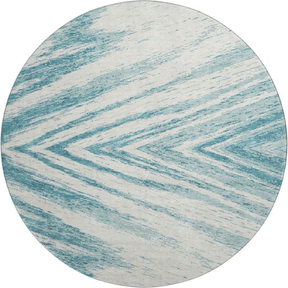 HomeRoots 8' Teal and Ivory Abstract Round Rug - Stylish, Washable, UV-Protected for Homes with Kids & Pets 669741