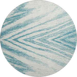 HomeRoots 8' Teal and Ivory Abstract Round Rug - Stylish, Washable, UV-Protected for Homes with Kids & Pets 669741