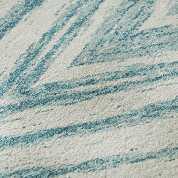 HomeRoots 8' Teal and Ivory Abstract Round Rug - Stylish, Washable, UV-Protected for Homes with Kids & Pets 669741