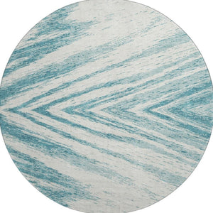 HomeRoots 8' Teal and Ivory Abstract Round Rug - Stylish, Washable, UV-Protected for Homes with Kids & Pets 669741