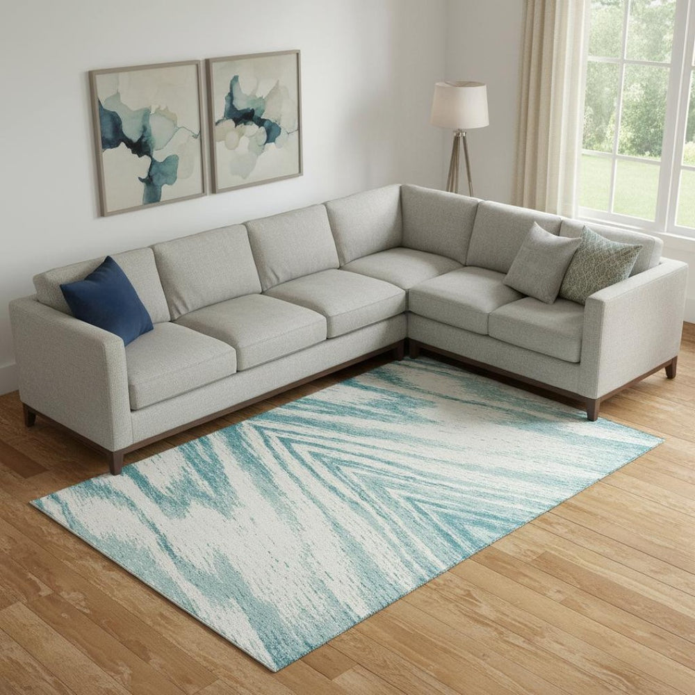 HomeRoots 8' X 10' Teal and Ivory Washable Area Rug – Stylish, Durable, UV-Protected for Homes with Kids & Pets 669742