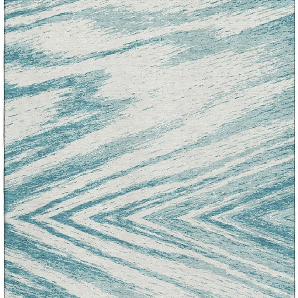 HomeRoots 8' X 10' Teal and Ivory Washable Area Rug – Stylish, Durable, UV-Protected for Homes with Kids & Pets 669742