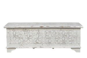 HomeRoots 52" Rustic Solid Wood Geometric Storage Ottoman with Hidden Compartment for Stylish Home Organization 669745