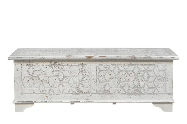 HomeRoots 52" Rustic Solid Wood Geometric Storage Ottoman with Hidden Compartment for Stylish Home Organization 669745