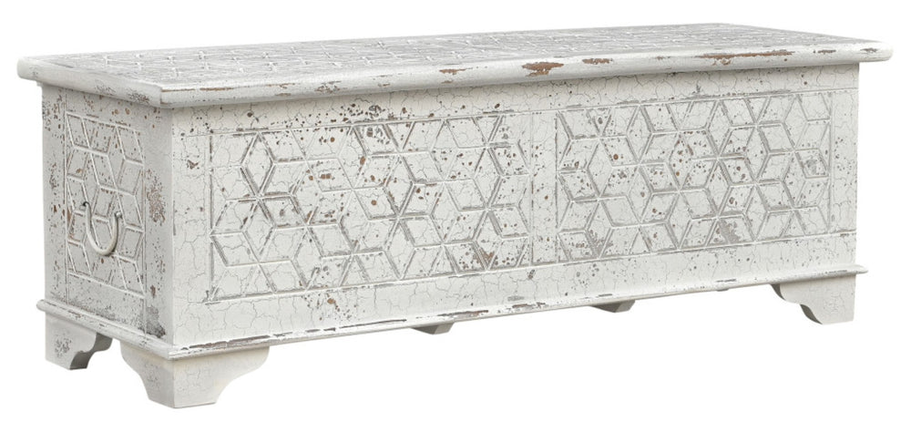 HomeRoots 52" Rustic Solid Wood Geometric Storage Ottoman with Hidden Compartment for Stylish Home Organization 669745