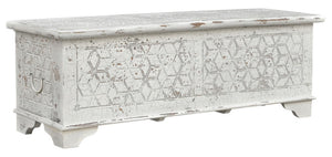HomeRoots 52" Rustic Solid Wood Geometric Storage Ottoman with Hidden Compartment for Stylish Home Organization 669745
