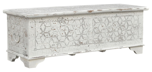 HomeRoots 52" Rustic Solid Wood Geometric Storage Ottoman with Hidden Compartment for Stylish Home Organization 669745