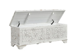 HomeRoots 52" Rustic Solid Wood Geometric Storage Ottoman with Hidden Compartment for Stylish Home Organization 669745