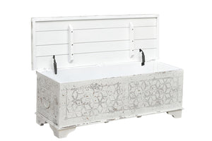 HomeRoots 52" Rustic Solid Wood Geometric Storage Ottoman with Hidden Compartment for Stylish Home Organization 669745