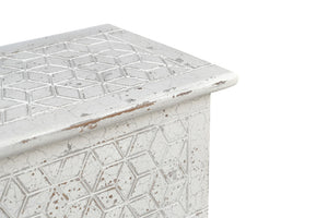 HomeRoots 52" Rustic Solid Wood Geometric Storage Ottoman with Hidden Compartment for Stylish Home Organization 669745