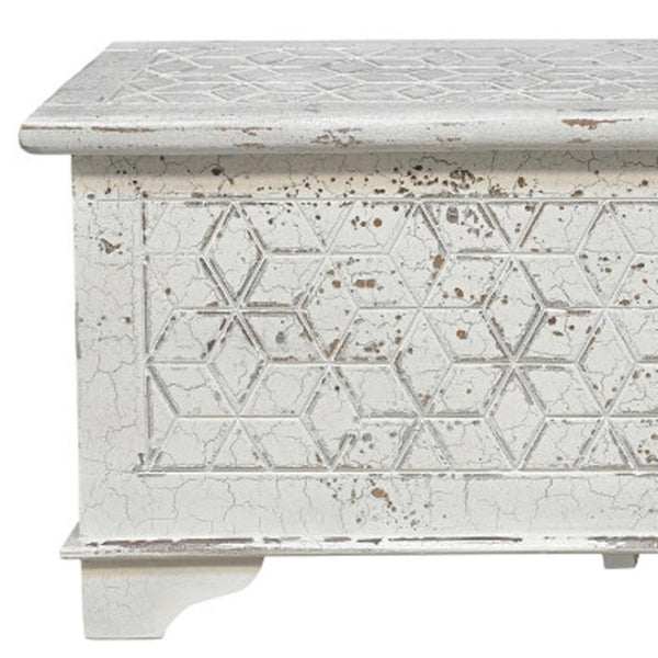 HomeRoots 52" Rustic Solid Wood Geometric Storage Ottoman with Hidden Compartment for Stylish Home Organization 669745