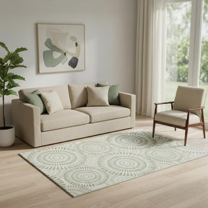 HomeRoots 5' X 8' Artichoke Green Geometric Area Rug - Washable, UV Protected, Durable for High-Traffic Spaces 669747