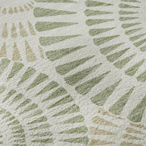 HomeRoots 8' Artichoke Green & Ivory Geometric Round Rug - Washable, UV Protected, Perfect for Family Spaces! 669748