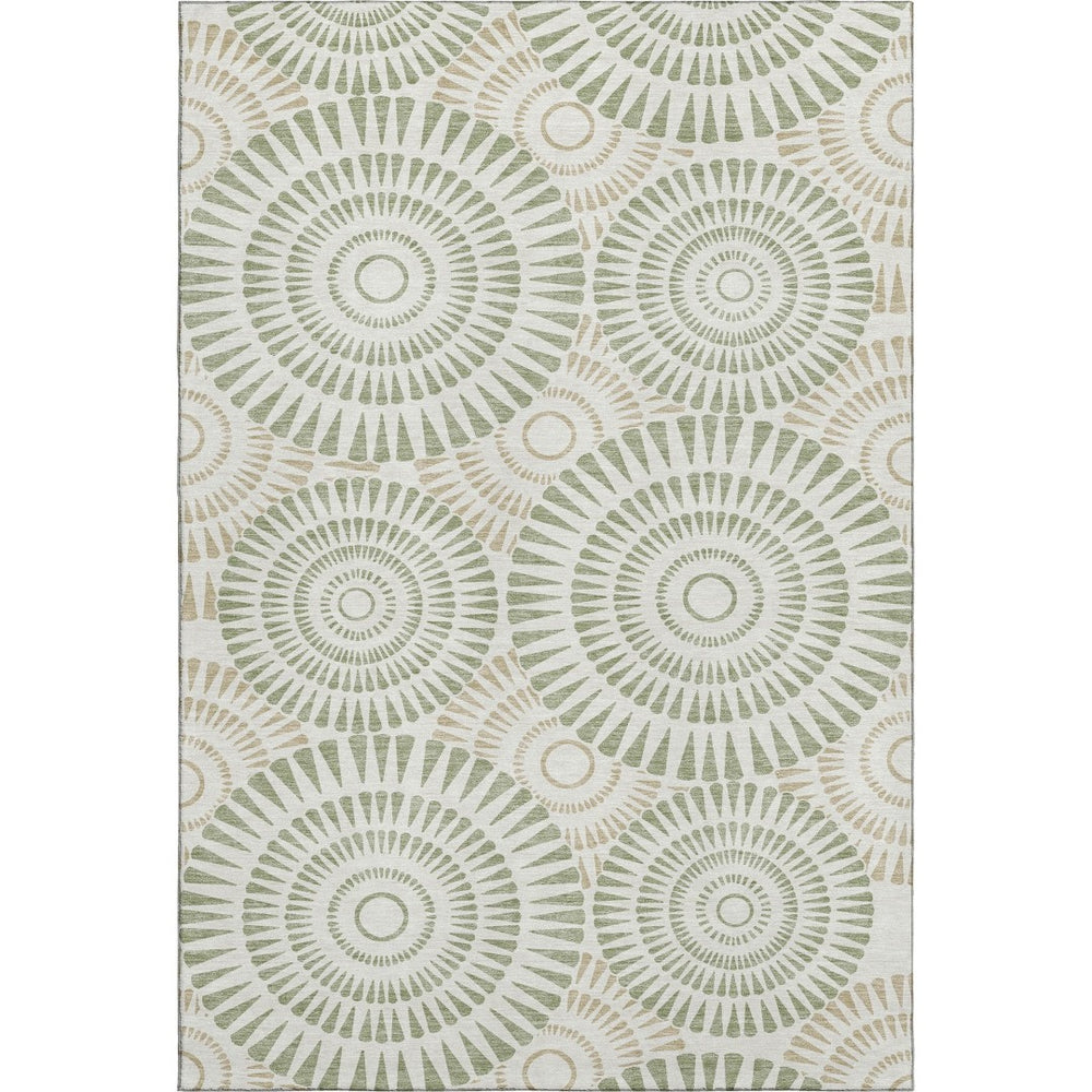 HomeRoots 8' X 10' Artichoke Green Ivory Geometric Area Rug - Washable, UV Protected, Durable for Every Room 669749