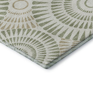 HomeRoots 8' X 10' Artichoke Green Ivory Geometric Area Rug - Washable, UV Protected, Durable for Every Room 669749