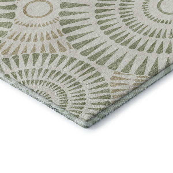 HomeRoots 8' X 10' Artichoke Green Ivory Geometric Area Rug - Washable, UV Protected, Durable for Every Room 669749