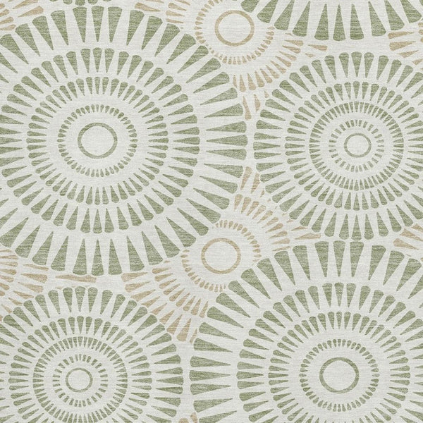 HomeRoots 8' X 10' Artichoke Green Ivory Geometric Area Rug - Washable, UV Protected, Durable for Every Room 669749