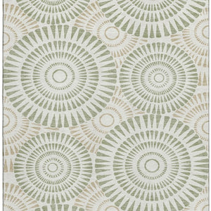 HomeRoots 8' X 10' Artichoke Green Ivory Geometric Area Rug - Washable, UV Protected, Durable for Every Room 669749