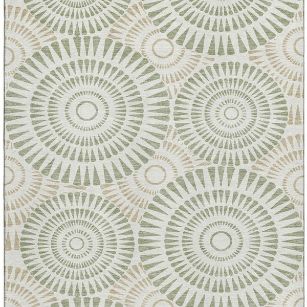 HomeRoots 8' X 10' Artichoke Green Ivory Geometric Area Rug - Washable, UV Protected, Durable for Every Room 669749