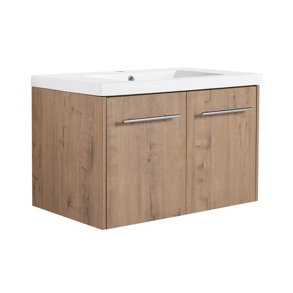 English Elm 30 30 Inch Soft Close Vanity with Resin Sink, Open Shelf Storage & Rust‑Resistant Metal Handles, KD-Pack W999P188194