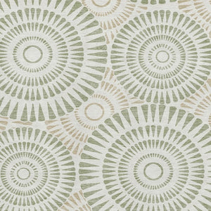 HomeRoots 9' X 12' Artichoke Green Geometric Washable Area Rug - Stylish, Durable, and UV-Protected Design 669750