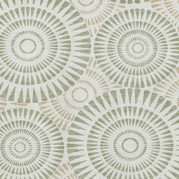 HomeRoots 9' X 12' Artichoke Green Geometric Washable Area Rug - Stylish, Durable, and UV-Protected Design 669750
