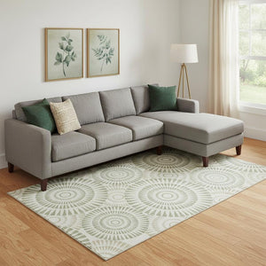 HomeRoots 10' X 14' Artichoke Green Geometric Washable Area Rug with UV Protection for Stylish Spaces 669751