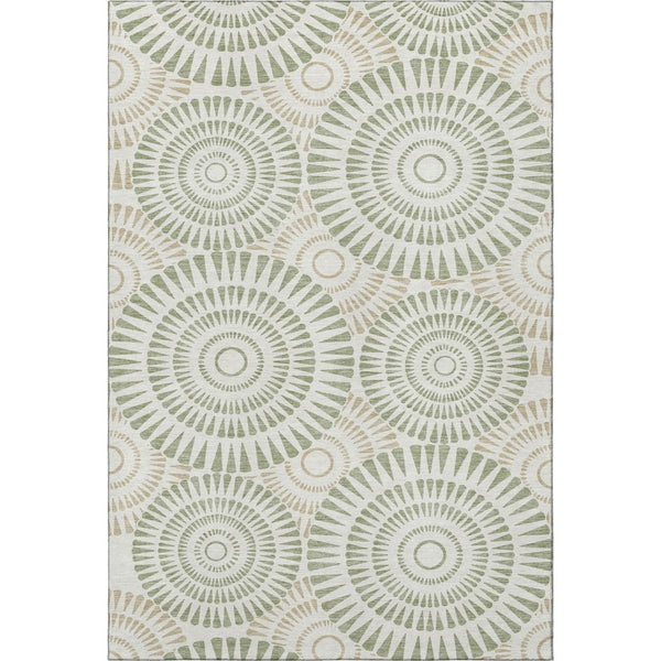HomeRoots 10' X 14' Artichoke Green Geometric Washable Area Rug with UV Protection for Stylish Spaces 669751