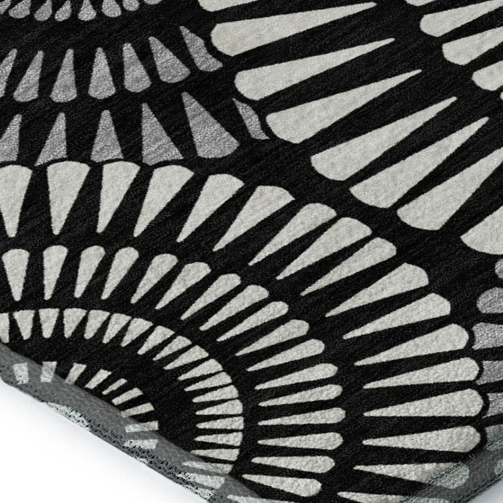 HomeRoots 9' X 12' Black And Ivory Geometric Area Rug - Washable, UV Protected, Stylish & Durable for Homes 669756