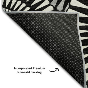 HomeRoots 10' X 14' Black And Ivory Geometric Area Rug - Washable, Durable, UV Protected for High Traffic Homes 669757