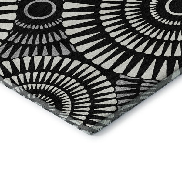 HomeRoots 10' X 14' Black And Ivory Geometric Area Rug - Washable, Durable, UV Protected for High Traffic Homes 669757