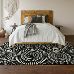 HomeRoots 10' X 14' Black And Ivory Geometric Area Rug - Washable, Durable, UV Protected for High Traffic Homes 669757