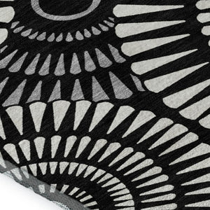 HomeRoots 10' X 14' Black And Ivory Geometric Area Rug - Washable, Durable, UV Protected for High Traffic Homes 669757
