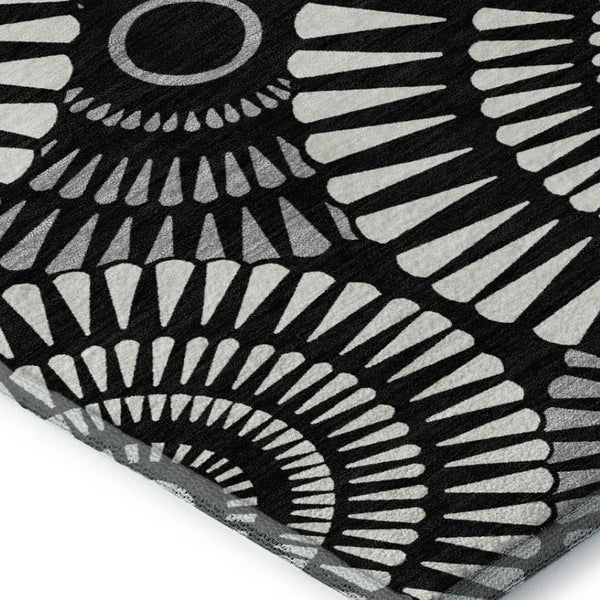 HomeRoots 10' X 14' Black And Ivory Geometric Area Rug - Washable, Durable, UV Protected for High Traffic Homes 669757