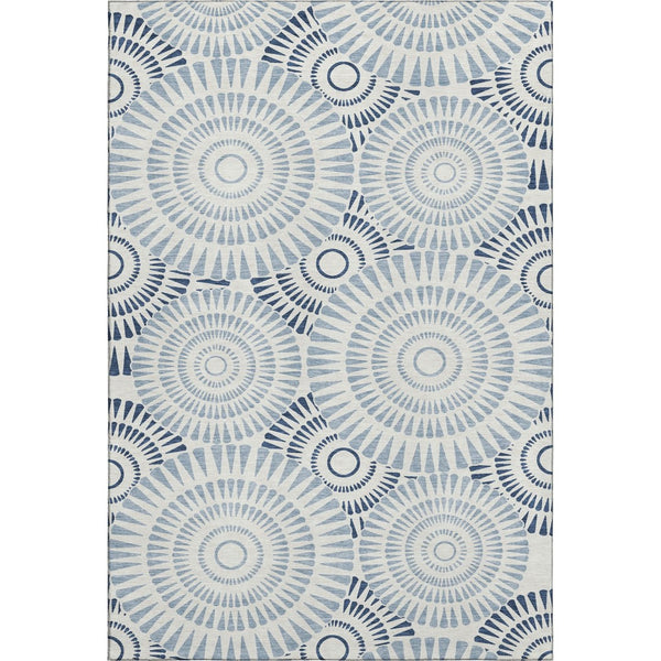 HomeRoots 5' X 8' Blue and Ivory Geometric Washable Area Rug - Stylish, Durable, UV Protected for Busy Homes 669759