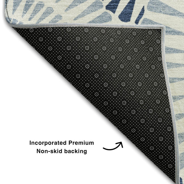 HomeRoots 5' X 8' Blue and Ivory Geometric Washable Area Rug - Stylish, Durable, UV Protected for Busy Homes 669759