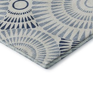 HomeRoots 5' X 8' Blue and Ivory Geometric Washable Area Rug - Stylish, Durable, UV Protected for Busy Homes 669759