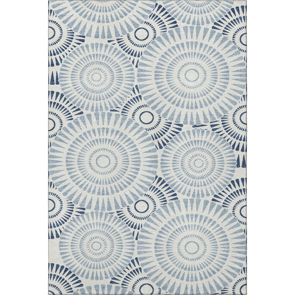 HomeRoots 5' X 8' Blue and Ivory Geometric Washable Area Rug - Stylish, Durable, UV Protected for Busy Homes 669759