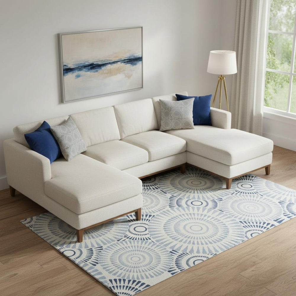 HomeRoots 8' X 10' Blue and Ivory Geometric Area Rug - Washable, Stain-Resistant, UV Protected for Homes 669761