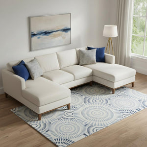 HomeRoots 8' X 10' Blue and Ivory Geometric Area Rug - Washable, Stain-Resistant, UV Protected for Homes 669761
