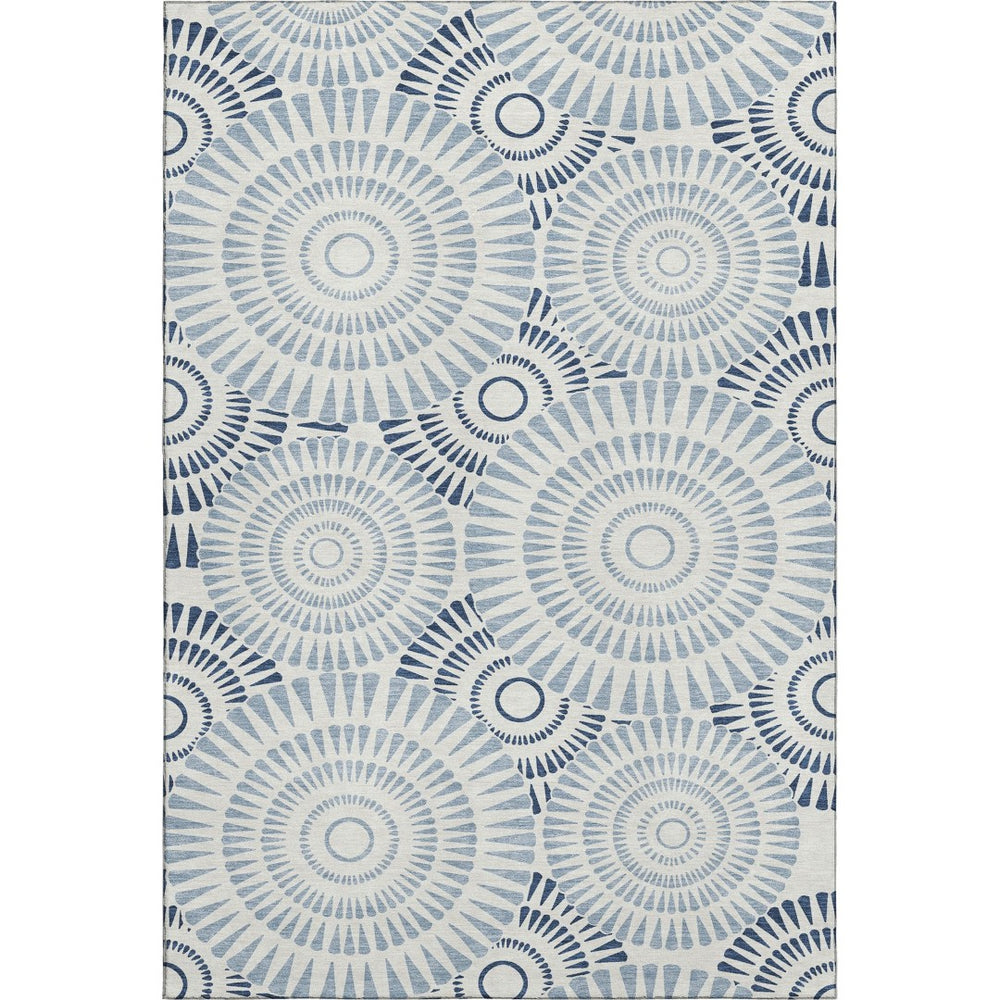 HomeRoots 8' X 10' Blue and Ivory Geometric Area Rug - Washable, Stain-Resistant, UV Protected for Homes 669761