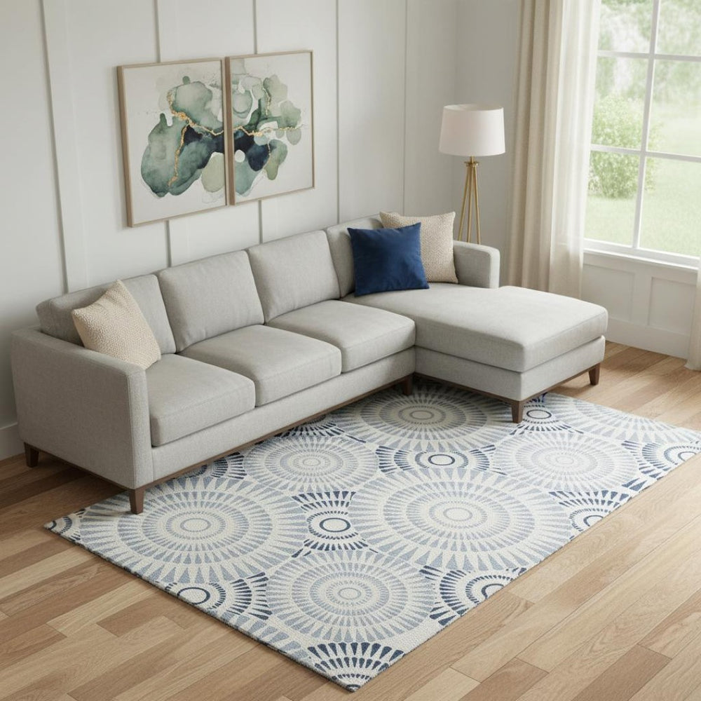 HomeRoots 9' X 12' Geometric Area Rug in Blue & Ivory – Washable, UV-Protected, Perfect for Busy Homes! 669762