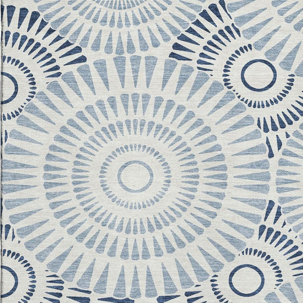HomeRoots 9' X 12' Geometric Area Rug in Blue & Ivory – Washable, UV-Protected, Perfect for Busy Homes! 669762