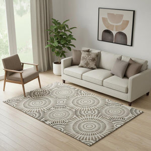 HomeRoots 5' X 8' Stylish Brown and Beige Geometric Area Rug - Washable, UV Protected, Kid & Pet Friendly! 669765