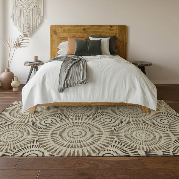 HomeRoots 5' X 8' Stylish Brown and Beige Geometric Area Rug - Washable, UV Protected, Kid & Pet Friendly! 669765