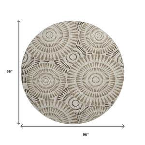 HomeRoots 8' Brown and Beige Geometric Washable Round Rug - Durable, UV-Protected, and Perfect for Any Space! 669766
