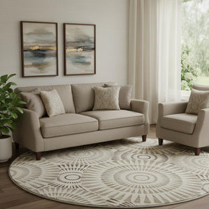 HomeRoots 8' Brown and Beige Geometric Washable Round Rug - Durable, UV-Protected, and Perfect for Any Space! 669766