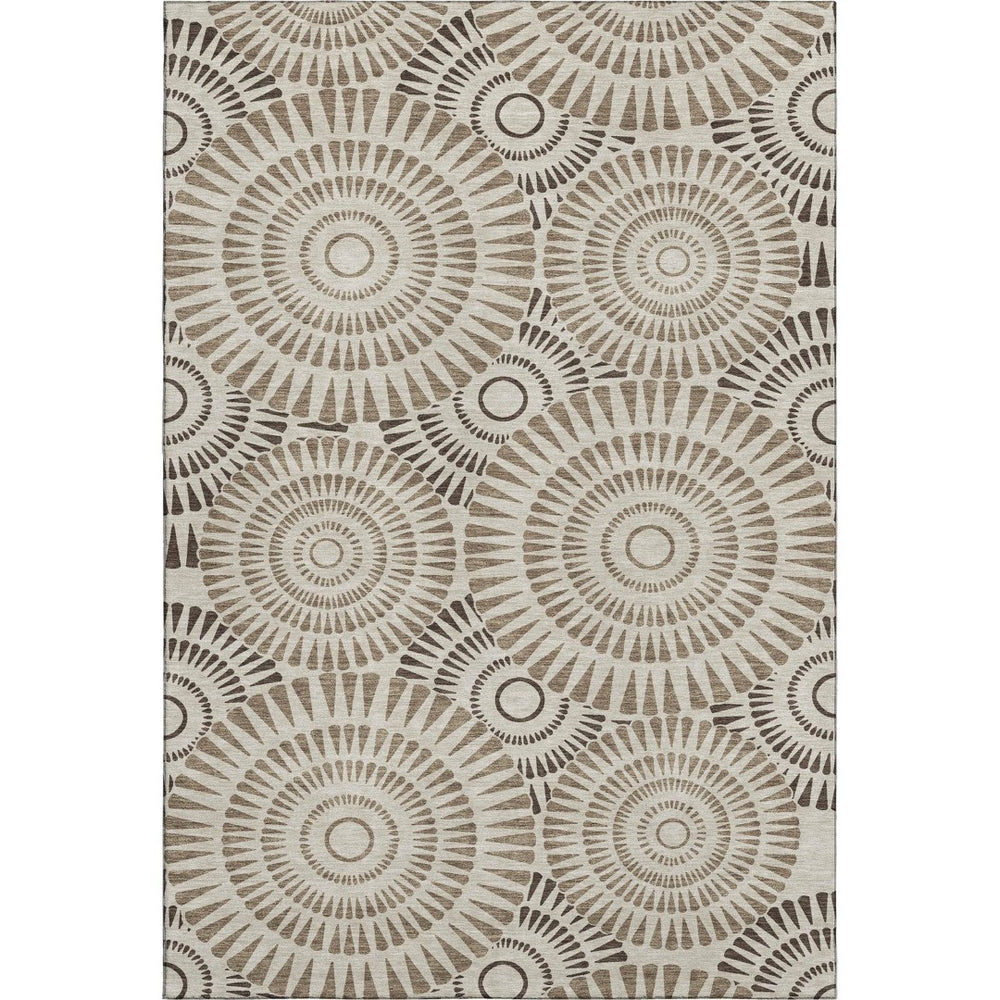 HomeRoots 8' x 10' Brown and Beige Geometric Washable Area Rug – Stylish, Stain-Resistant, UV-Protected Comfort 669767