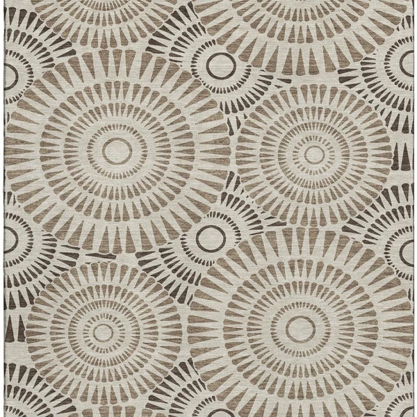 HomeRoots 9' X 12' Brown and Beige Geometric Area Rug - Washable, UV-Resistant, Perfect for Busy Homes! 669768